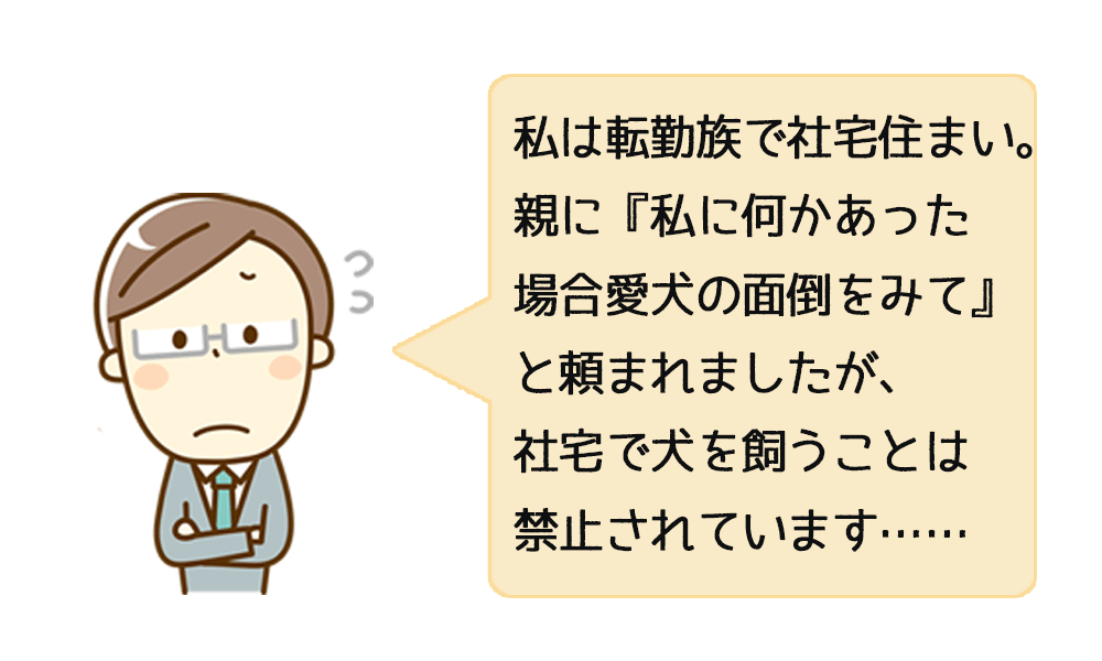 私は転勤族で社宅住まい。親に『私に何かあった場合愛犬の面倒をみて』と頼まれましたが、社宅で犬を飼うことは禁止されています……