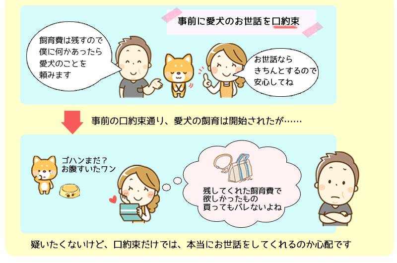 契約がない場合、本当に愛犬をお世話してくれるのだろうか？と不安になる